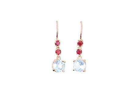 Orecchini in oro rosa 9K con rubini e topazio azzurro