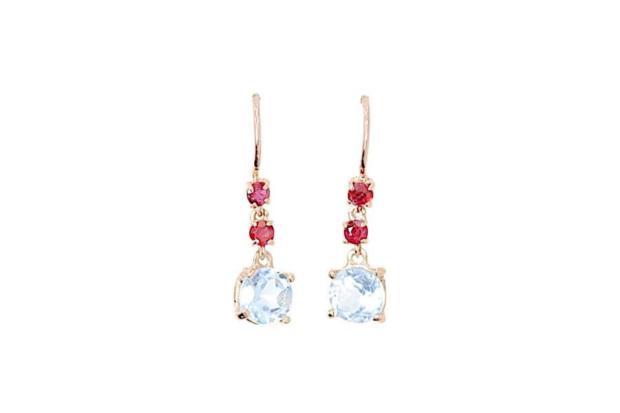 Orecchini in oro rosa 9K con rubini e topazio azzurro