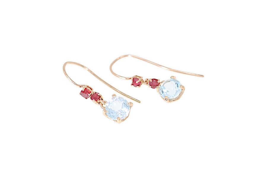 Orecchini in oro rosa 9K con rubini e topazio azzurro