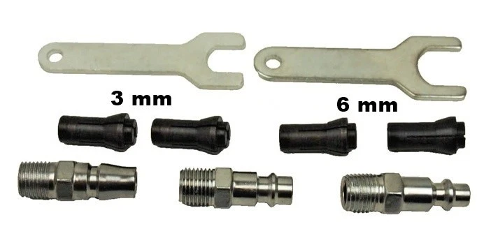 SMERIGLIATRICE AD ARIA COMPRESSA PNEUMATICA DA 1/4 CON 4 CODOLI - 2x6 mm + 2x3mm