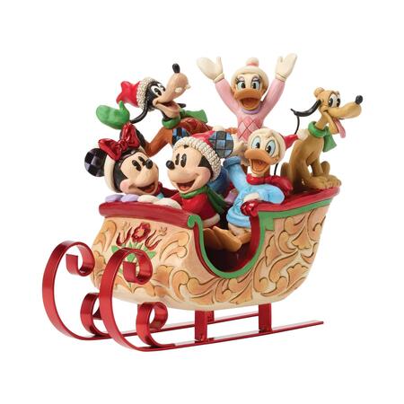 Enesco - Natale 2025 - Slitta di Topolino e Amici – Statuetta Natalizia Disney Traditions by Jim Shore