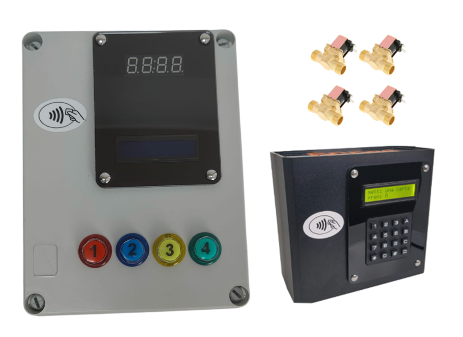4 DOCCE - Lettore di Carte/Braccialetti per 4 docce + Programmatore + 100 tessere