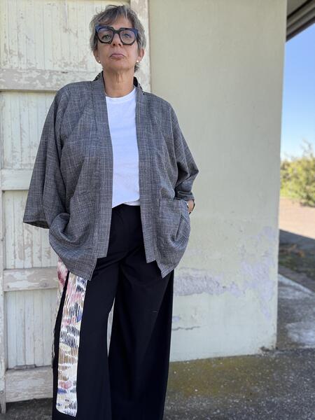 Kimono  grigio in fresco lana