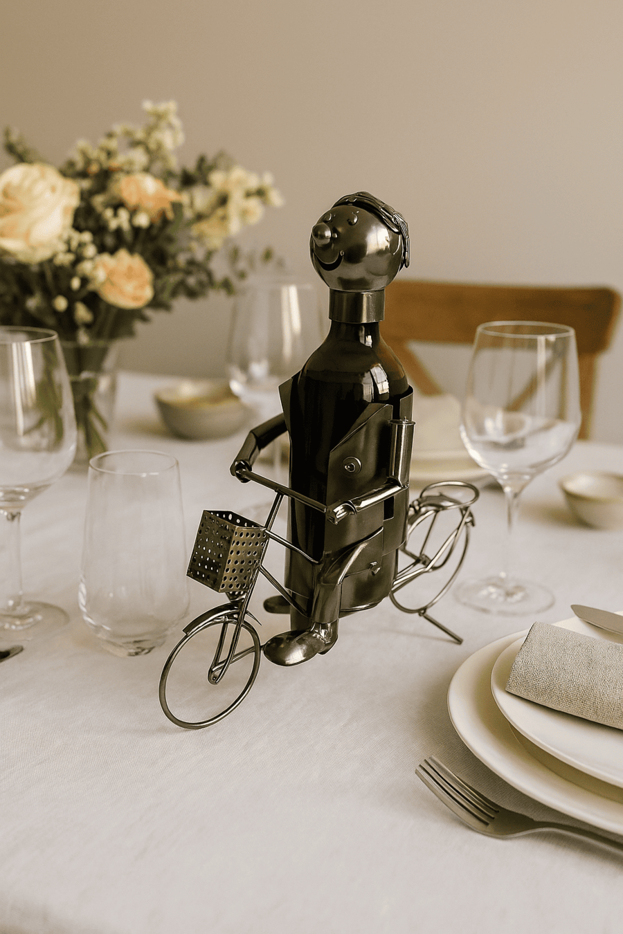 Enesco - Porta Bottiglia “Ciclista” – Decorazione in Metallo per Amanti del Vino e della Bici