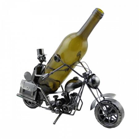 Enesco - Porta Bottiglia “Motociclista” – Decorazione in Metallo per Amanti del Vino e della Moto