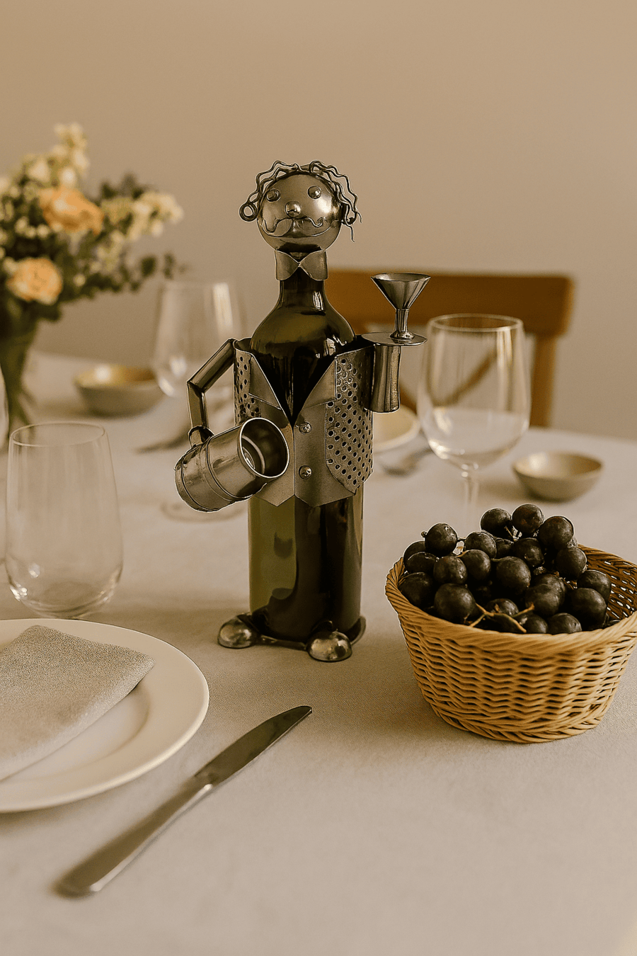 Enesco - Porta Bottiglia “Sommelier” – Decorazione in Metallo per appassionati del Vino