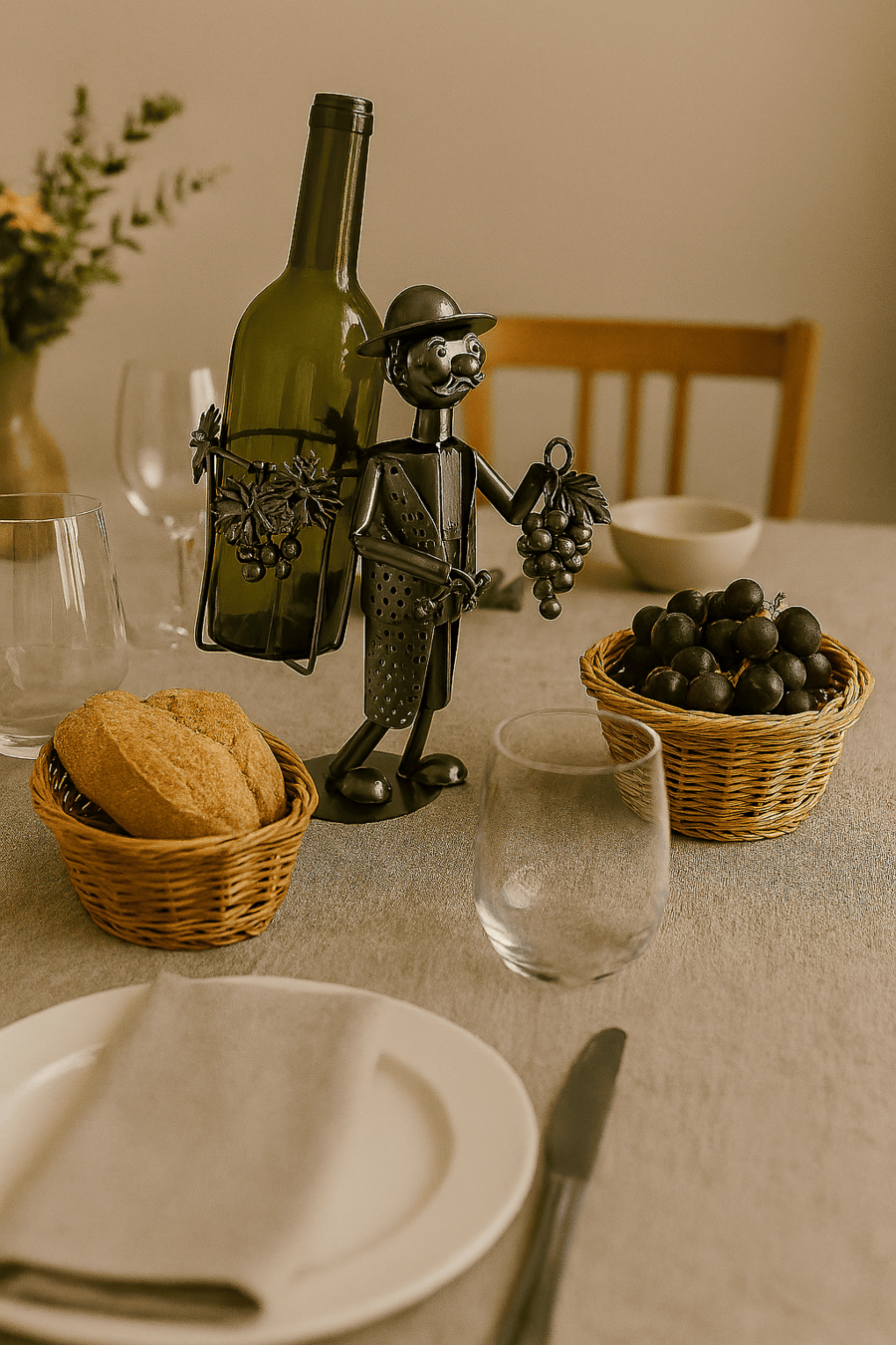 Enesco - Porta Bottiglia “Vendiemmatore” – Decorazione in Metallo per appassionati del Vino