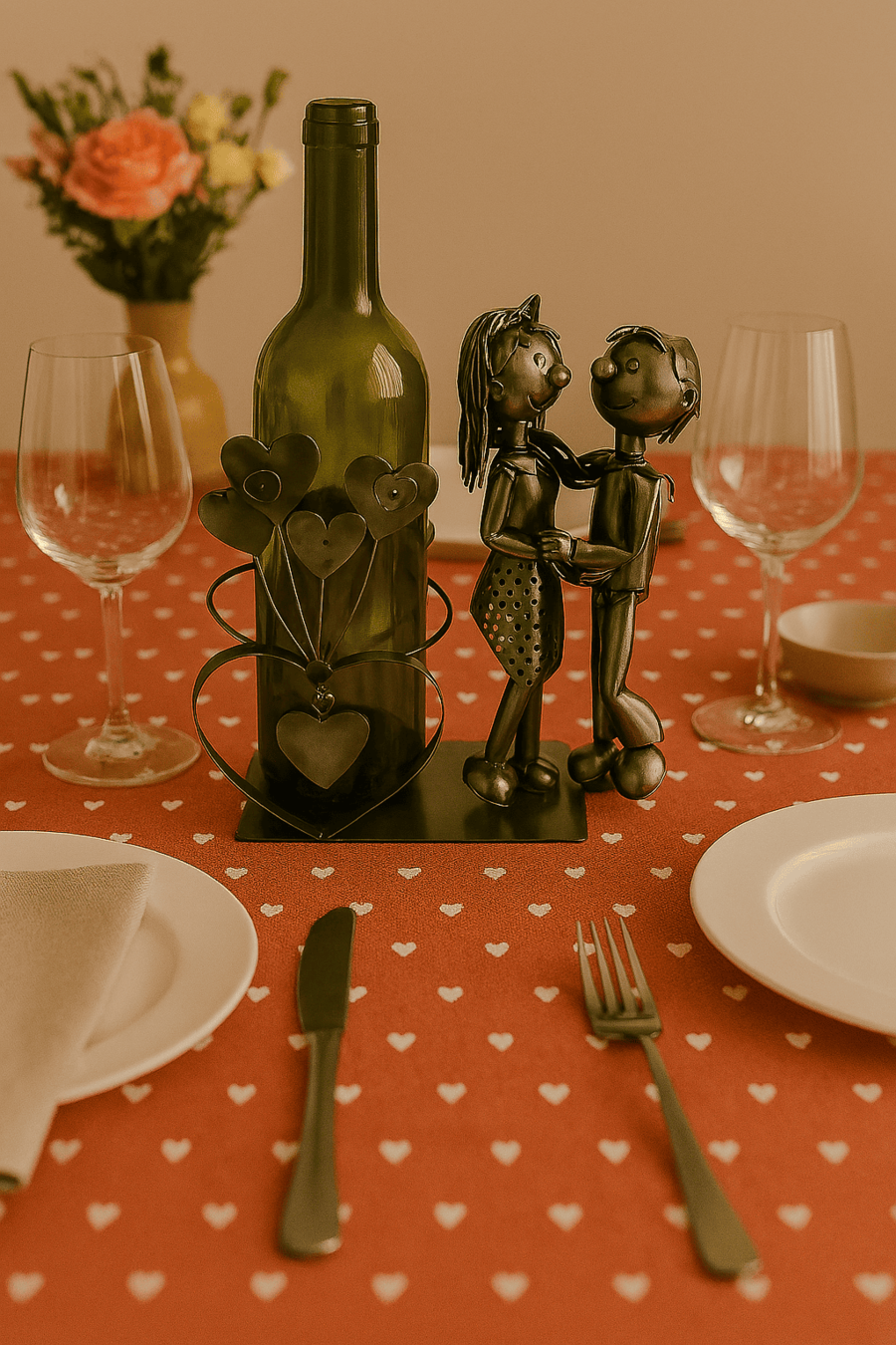 Enesco - Porta Bottiglia “Amore” – Decorazione in Metallo per appassionati del Vino
