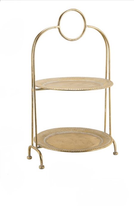 Fade - “Raissa” Alzata 2 Piani in Metallo Oro Chiaro – Eleganza Vintage 39x66 cm
