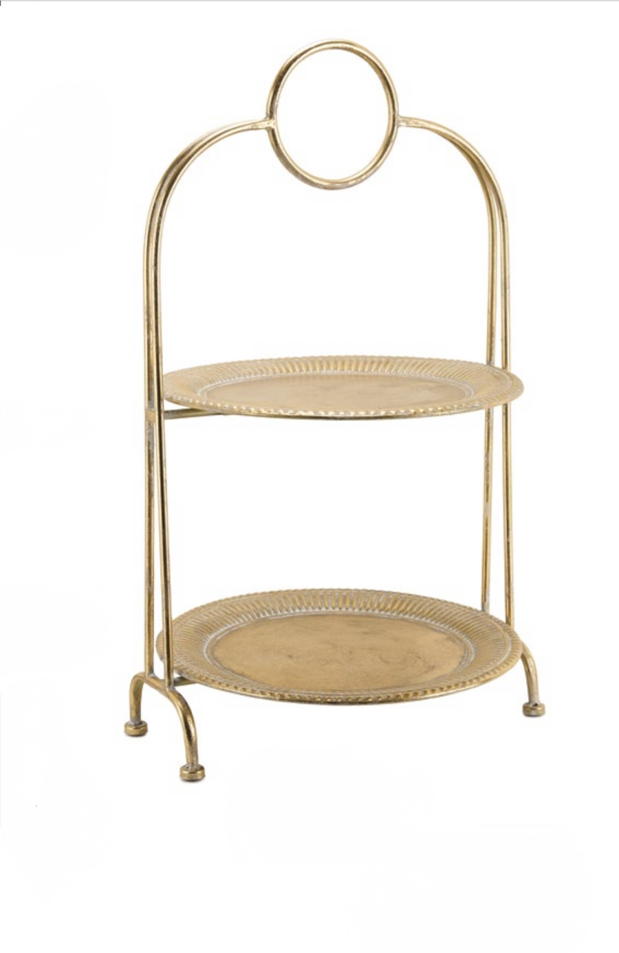 Fade - “Raissa” Alzata 2 Piani in Metallo Oro Chiaro – Eleganza Vintage 39x66 cm