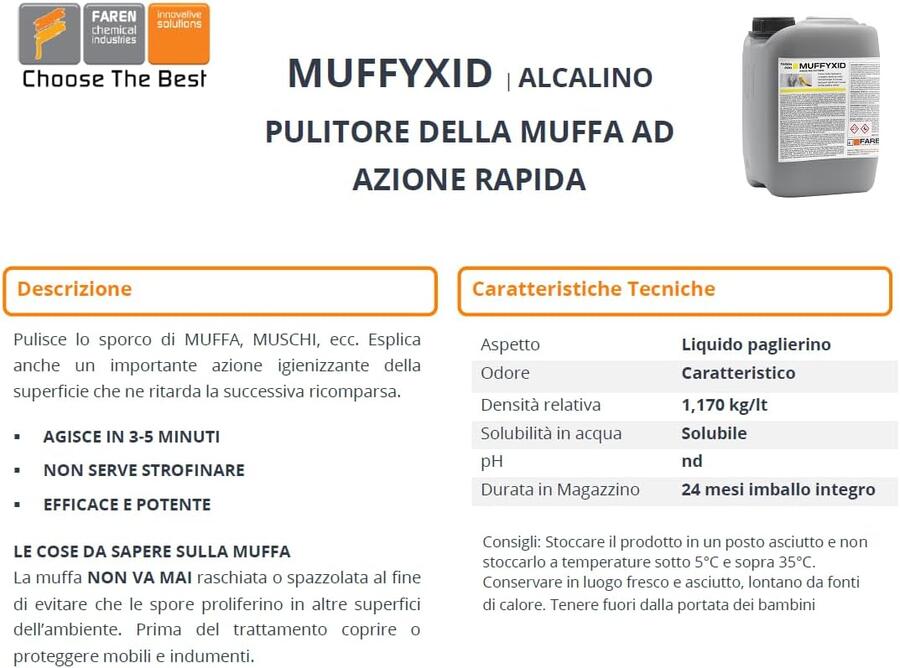 Faren MUFFYXID Rimuovi Muffa 5 Litril Pulitore Antimuffa ad Azione Rapida e Igienizzante Tanica