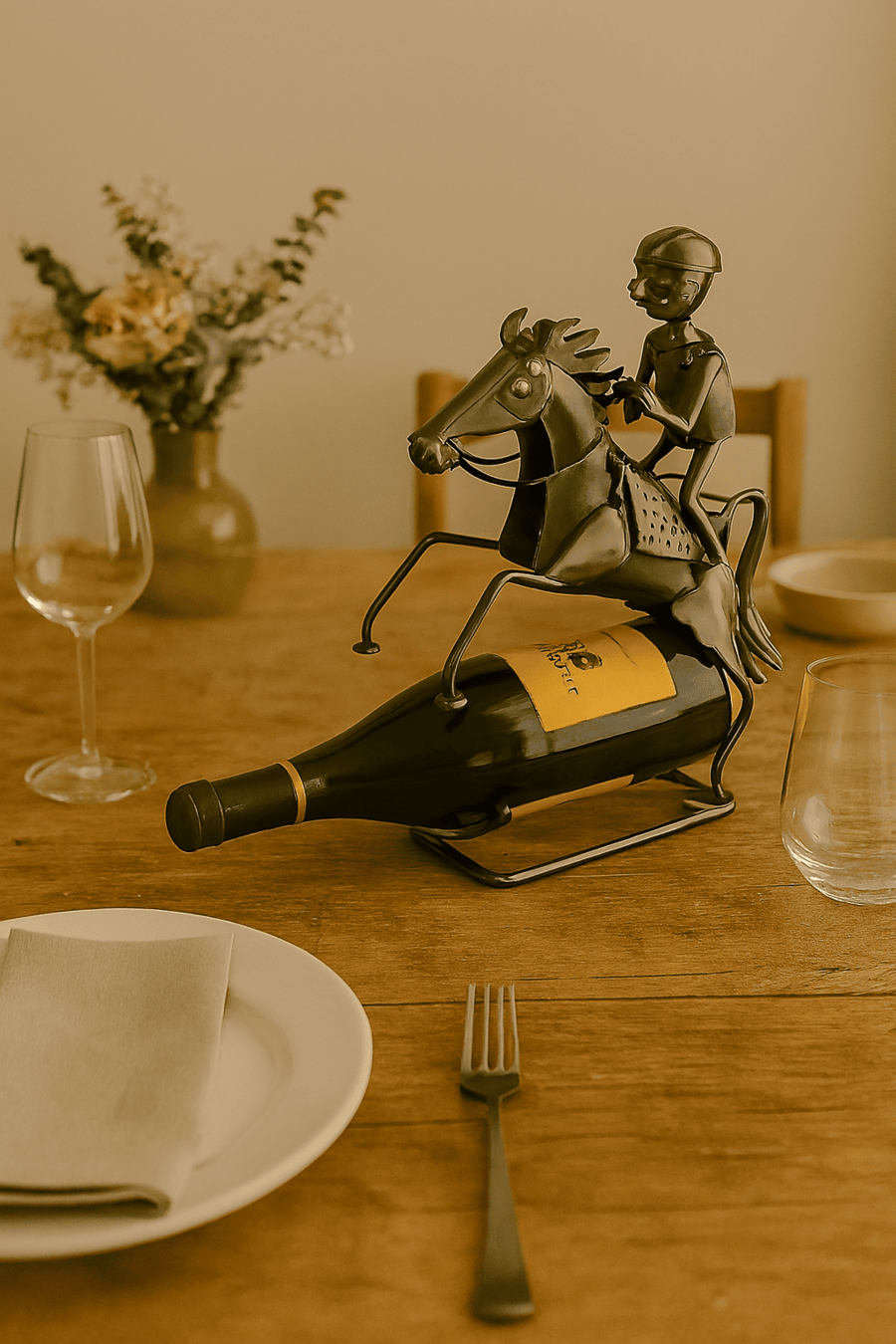 Enesco - Porta Bottiglia “Cavaliere” – Decorazione in Metallo per appassionati del Vino