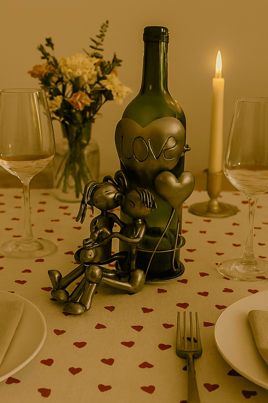 Enesco - Porta Bottiglia “Love” – Decorazione in Metallo per appassionati del Vino