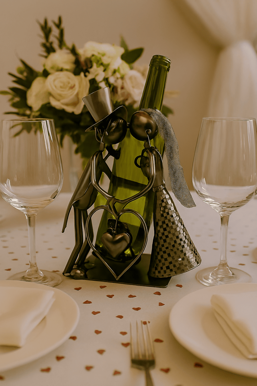 Enesco - Porta Bottiglia “Coppia di sposi” – Decorazione in Metallo per Matrimoni e Anniversari