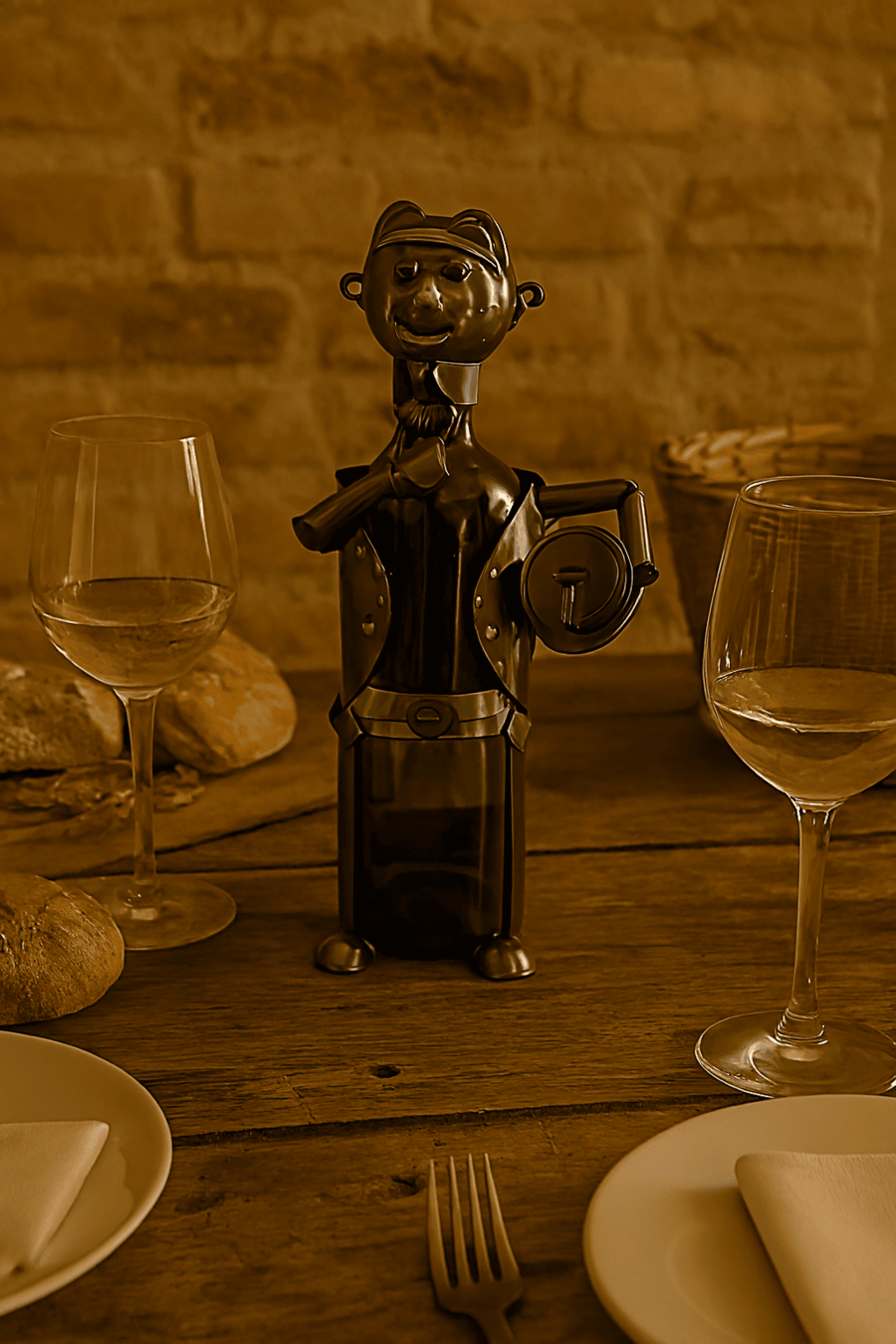 Enesco - Porta Bottiglia “Oste” – Decorazione in Metallo per Amanti del vino