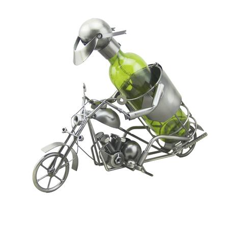 Enesco - Porta Bottiglia “Motocliclista con casco” – Decorazione in Metallo per Amanti del vino