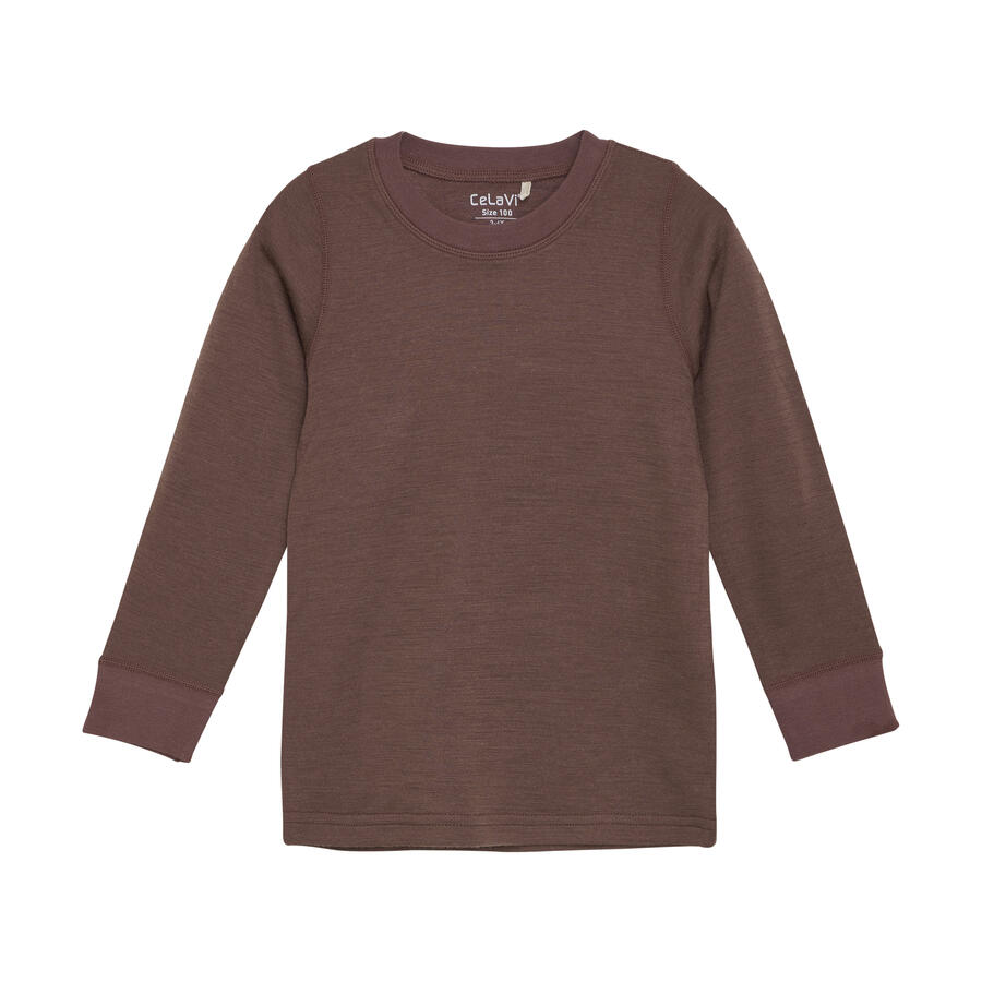Maglia Manica Lunga – Blouse LS Solid – 50% Lana Merino, 50% Viscosa di Bambù - Marron