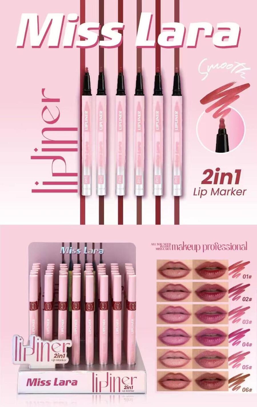MISS LARA LIPLINER 2 IN 1 
 [Confezione da 24 pezzi]