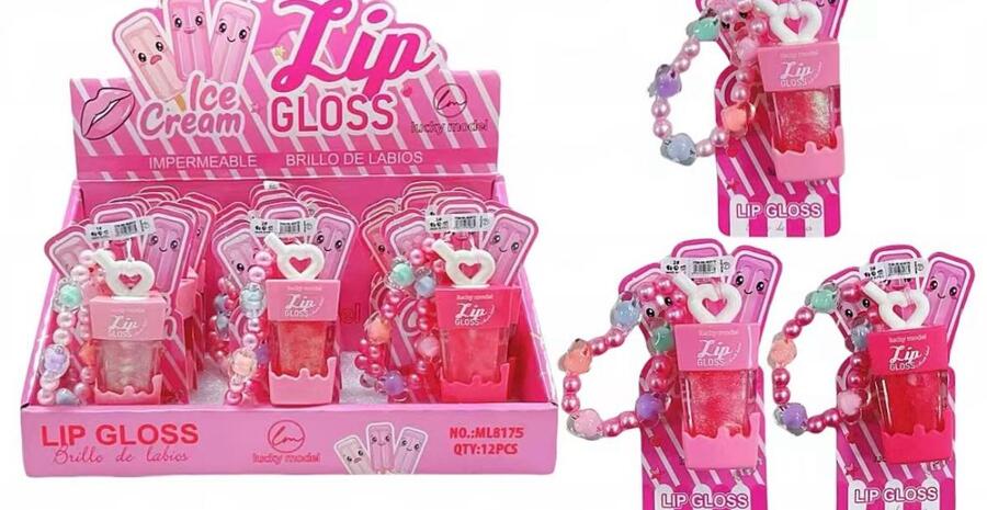 LUCKY MODEL LIPGLOSS CON BRACCIALETTO
 [Confezione da 12 pezzi]