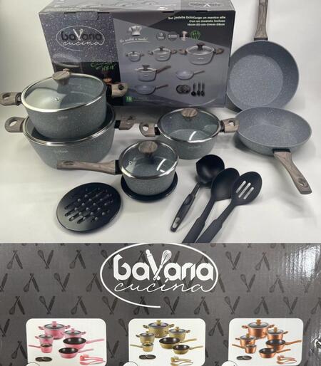 BAVARIA CUCINA BATTERIA DA 15 PEZZI IN PIETRA ANTIADERENTE