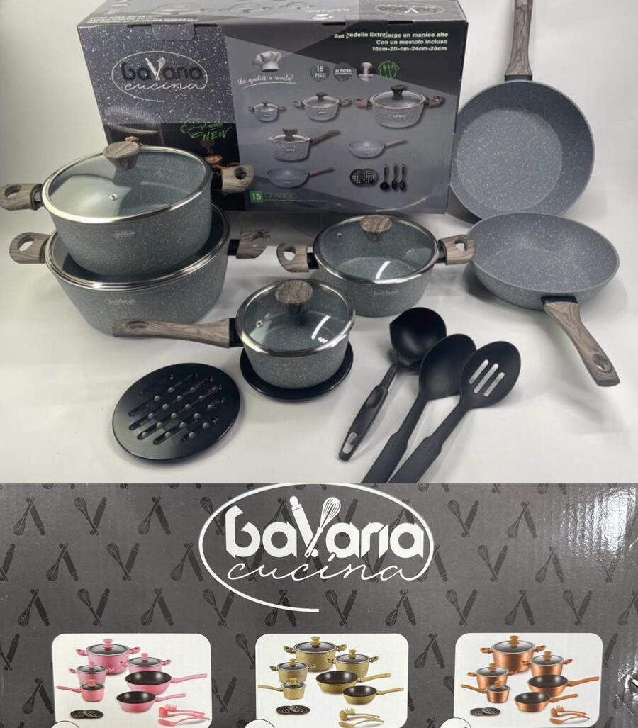 BAVARIA CUCINA BATTERIA DA 15 PEZZI IN PIETRA ANTIADERENTE