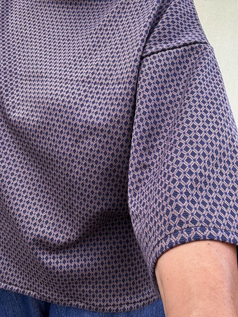 Felpa piccola fantasia blu e beige