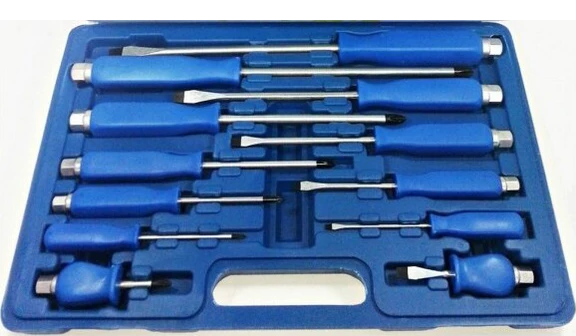 KIT SET 12 CACCIAVITI CON MANICO AD IMPATTO CACCIAVITE IMPATTO A CROCE E TAGLIO