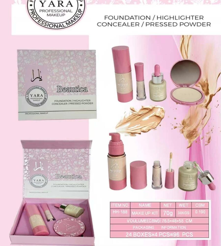 YARA MAKE UP KIT CON FONDOTINTA+ILLUMINANTE+CORRETTORE+CIPRIA
 [Confezione da 6 kit]