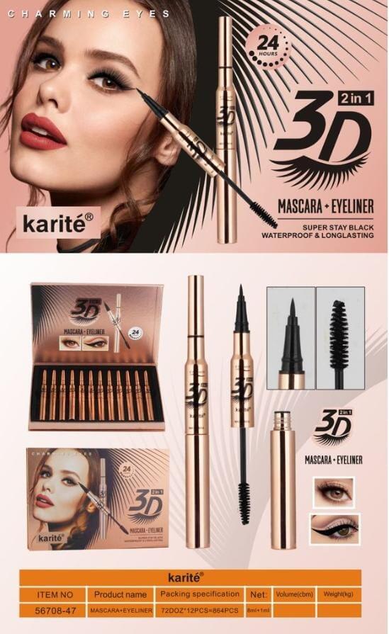 KARITE' 3D 2 IN 1 MASCARA & EYELINER
 [Confezione da 12 pezzi]