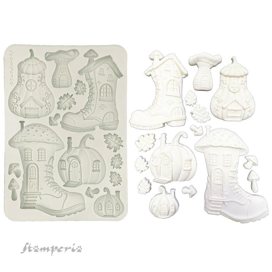 Stampo in silicone A5 Whispering Woods Stivali e casetta zucca 