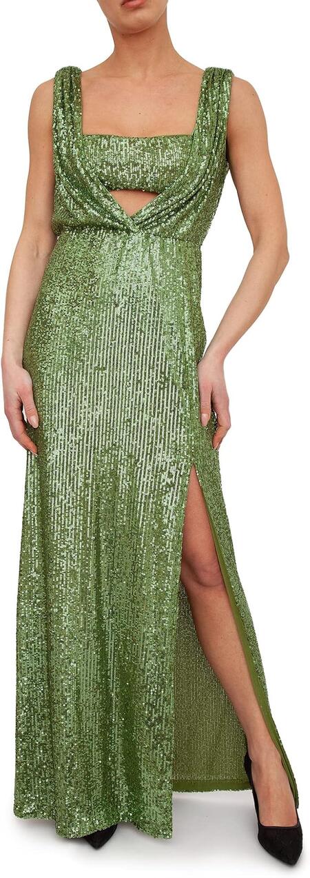 Nenette Milano, Abito Donna lungo, mod. Arielle, colore Kiwi , in full paillettes 