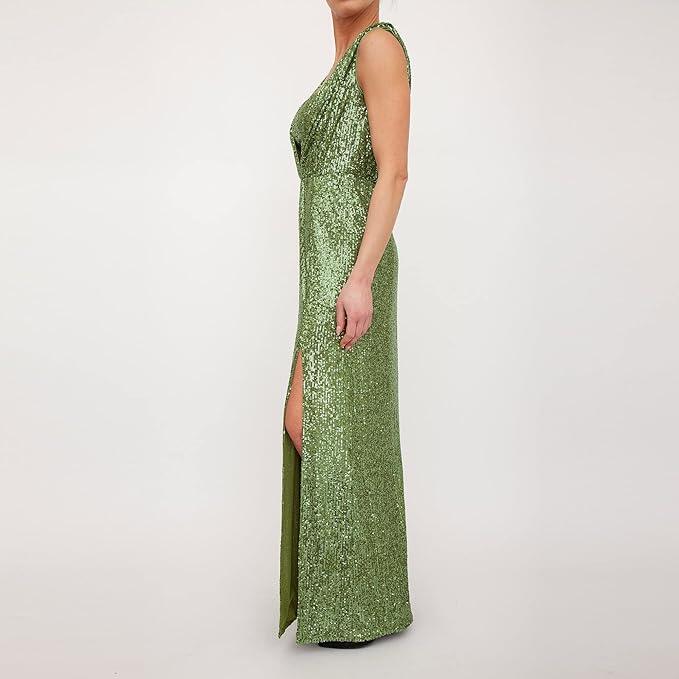 Nenette Milano, Abito Donna lungo, mod. Arielle, colore Kiwi , in full paillettes 