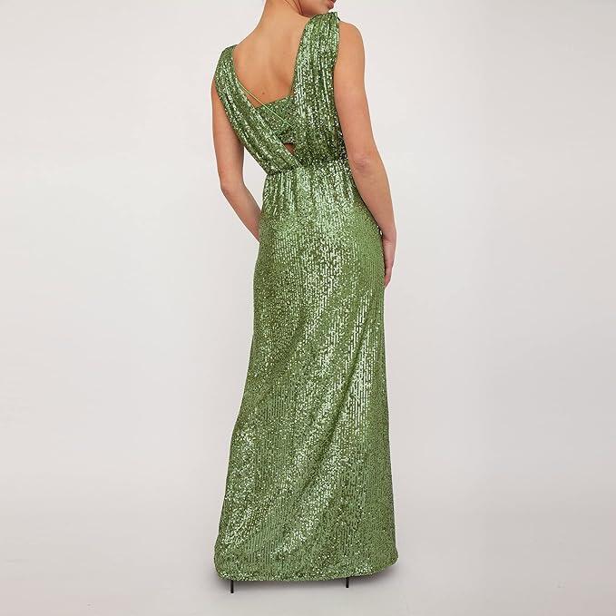 Nenette Milano, Abito Donna lungo, mod. Arielle, colore Kiwi , in full paillettes 