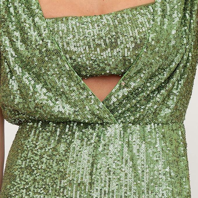 Nenette Milano, Abito Donna lungo, mod. Arielle, colore Kiwi , in full paillettes 