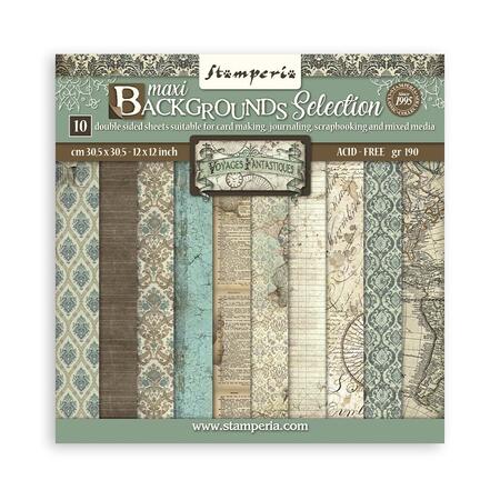 Blocco 10 fogli 30,5 x 30,5 Double face Backgrounds Voyages Fantastiques