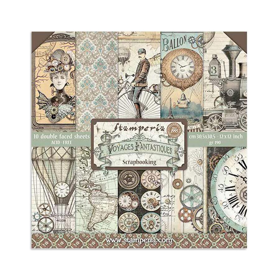 Blocco 10 fogli 30,5 x 30,5 Double face Voyages Fantastiques