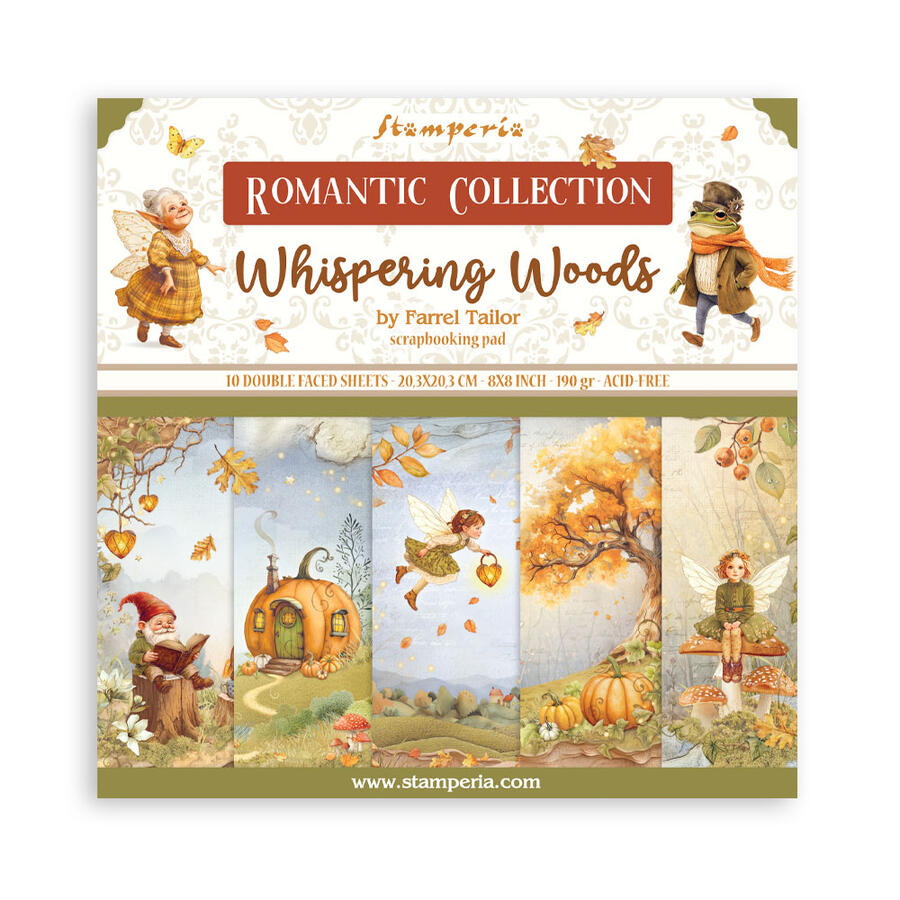 Blocco 10 fogli 20,3 x 20,3 Double Face Whispering Woods