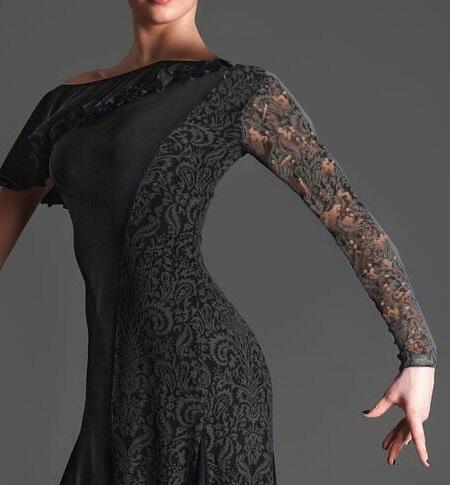 Dress with lace panels and sleeves in technical jersey U361C
