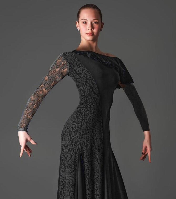 Dress with lace panels and sleeves in technical jersey U361C