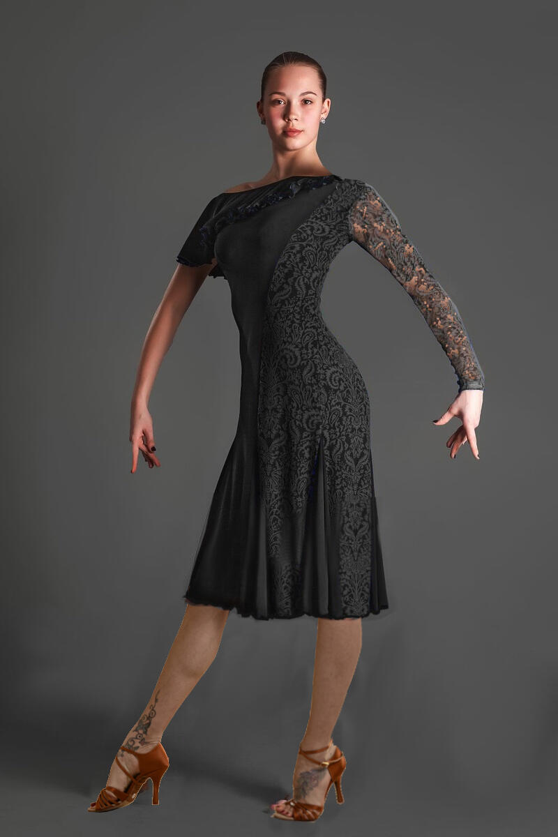 Dress with lace panels and sleeves in technical jersey U361C