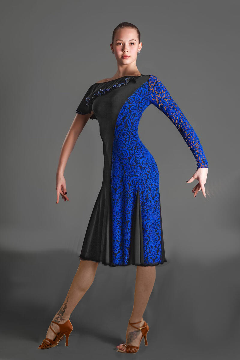 Dress with lace panels and sleeves in technical jersey U361C