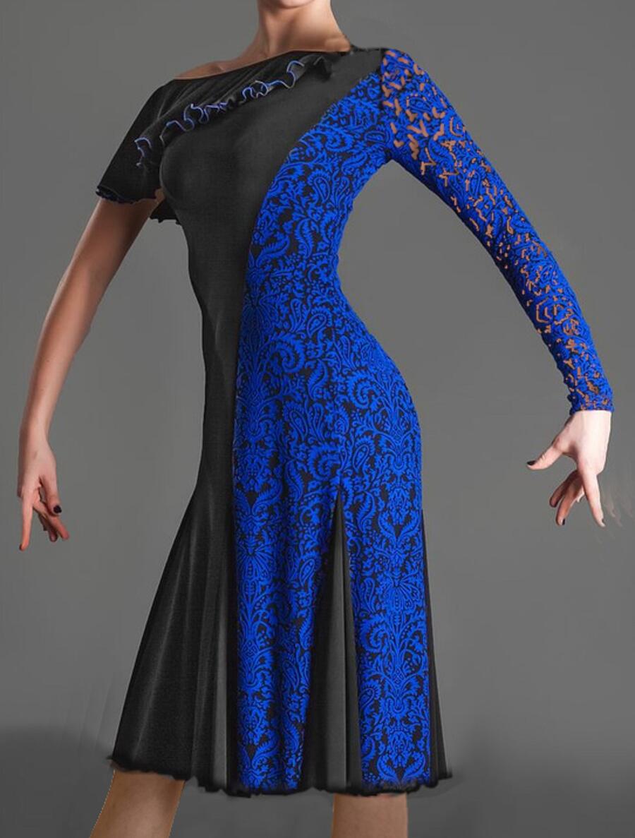 Dress with lace panels and sleeves in technical jersey U361C