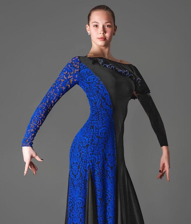 Dress with lace panels and sleeves in technical jersey U361C