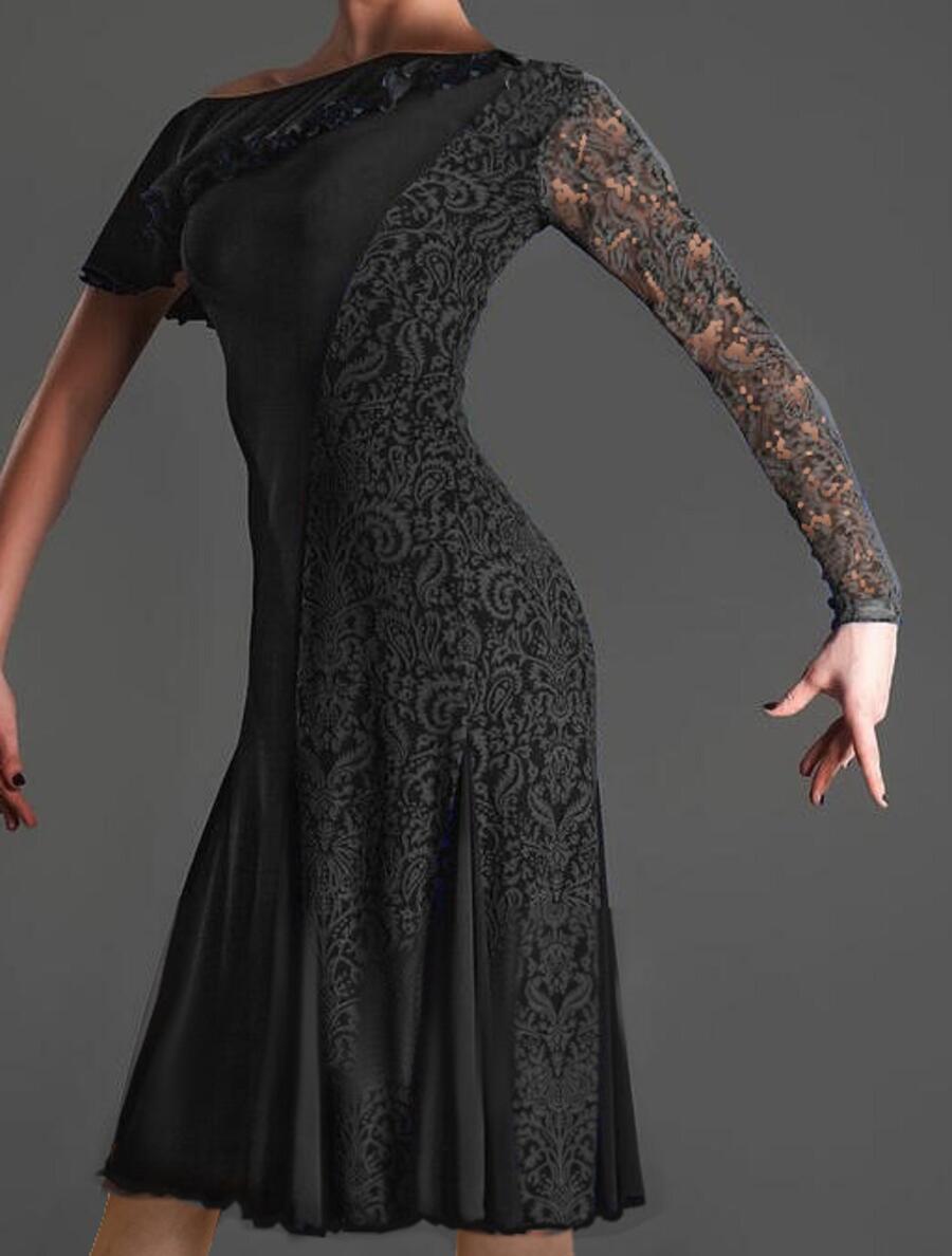 Dress with lace panels and sleeves in technical jersey U361C