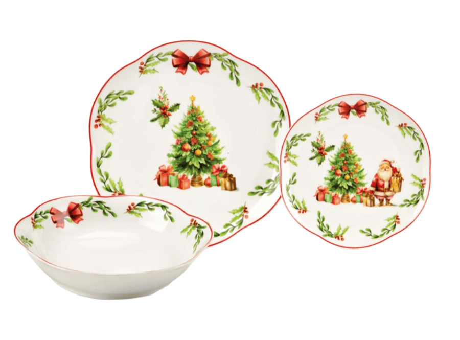 Fade - Natale 2025 - Servizio Tavola Natalizio 18 Pezzi in New Bone China – Fiocco