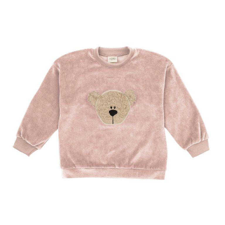 Maglione Ricamato in Velluto – Cotone Biologico GOTS per Bambini - Blush/Savana