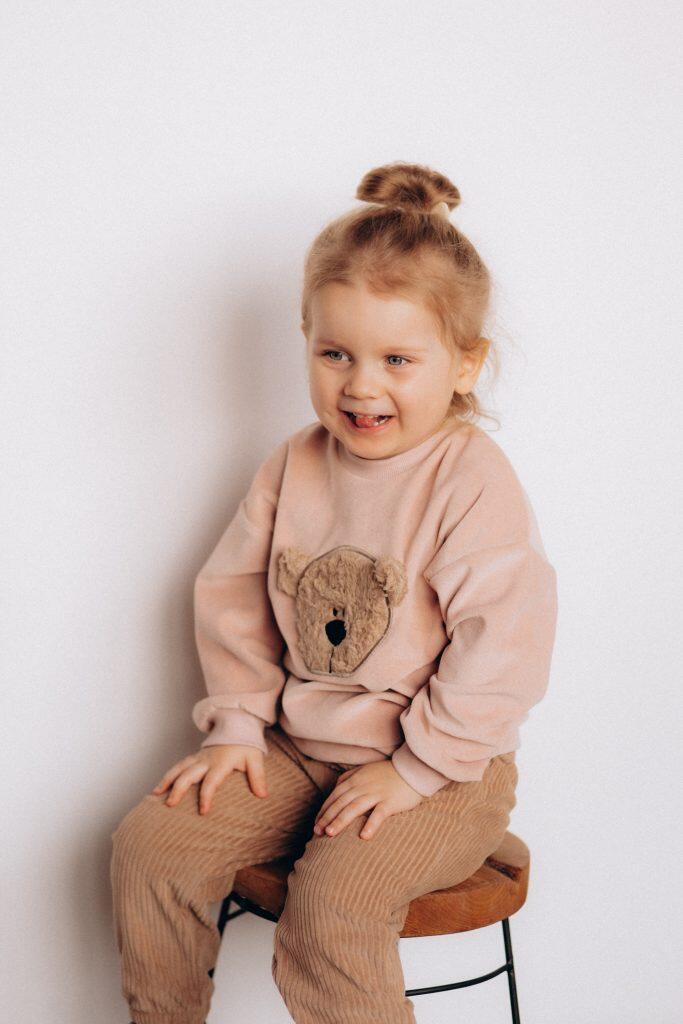 Maglione Ricamato in Velluto – Cotone Biologico GOTS per Bambini - Blush/Savana