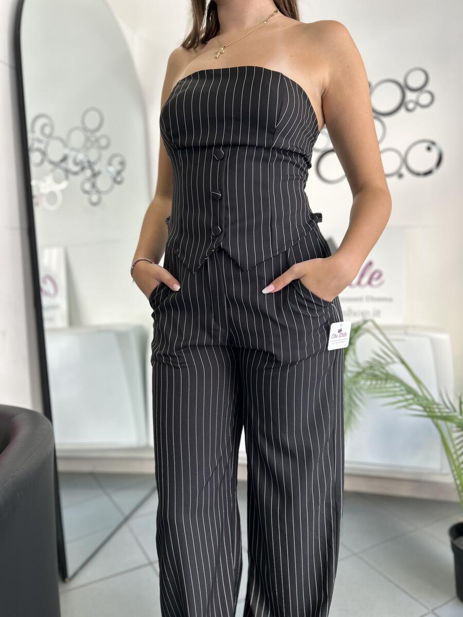NOVITÀ Completo gessato top & pantalone palazzo