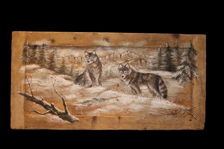 Quadro su tavole di legno vecchio raffigurante lupi