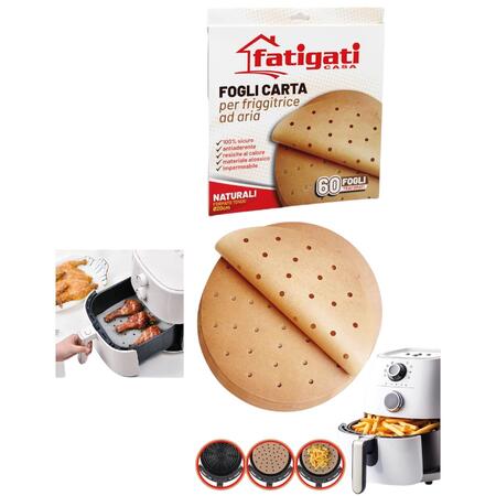 FATIGATI FOGLI PER FRIGGITRICE AD ARIA TONDI 60 PEZZI (Confezione da 12 pezzi) 